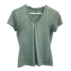 REI Double V-Neck Pleated Short Sleeve‎ Dri Fit Tee Green Gorpcore Activewear XS